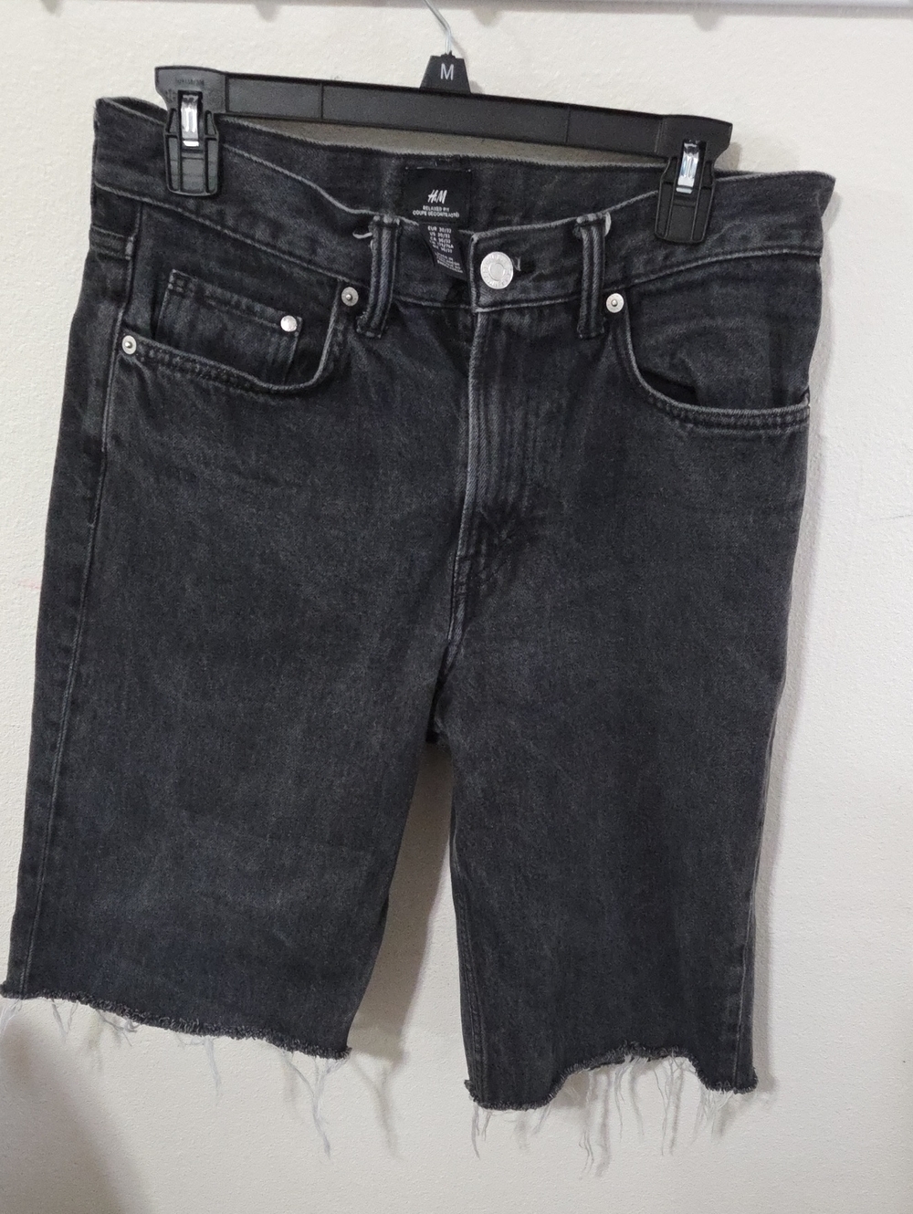 H&M Men's Washed Black Denim Cutoff Shorts